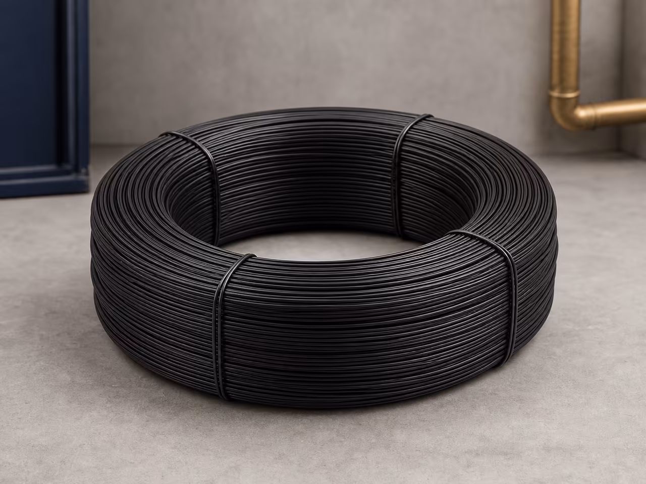 Large coil of black annealed construction binding wire